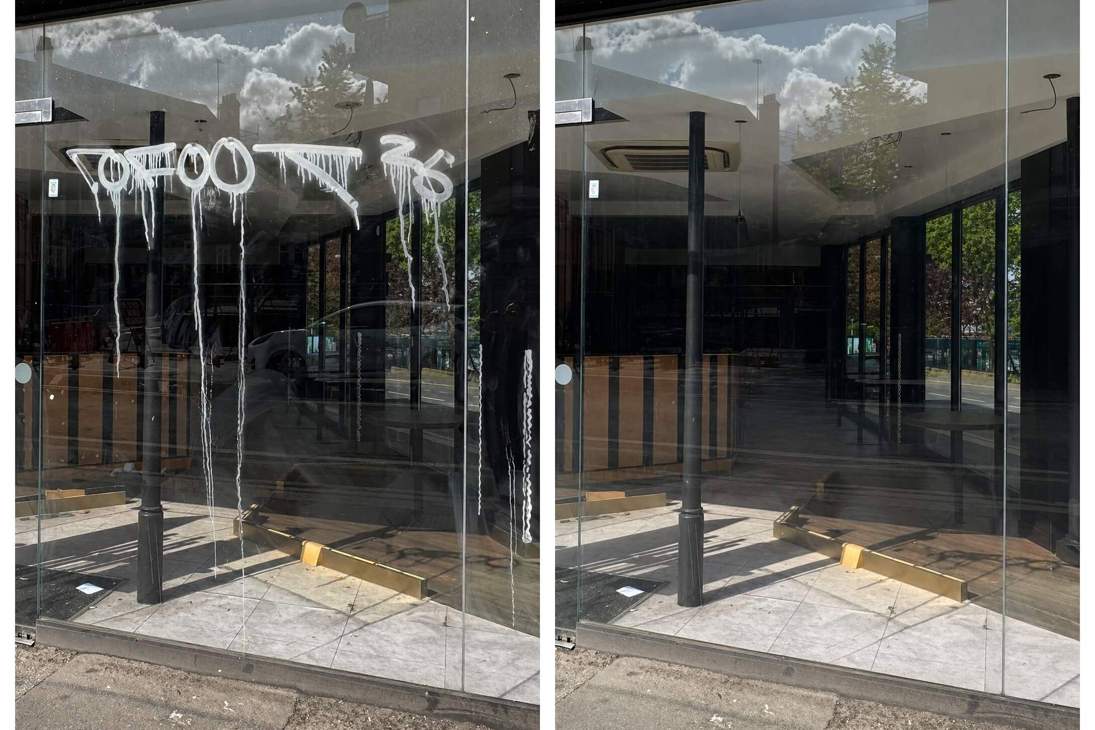 acid etched graffiti removal from glass london (1)