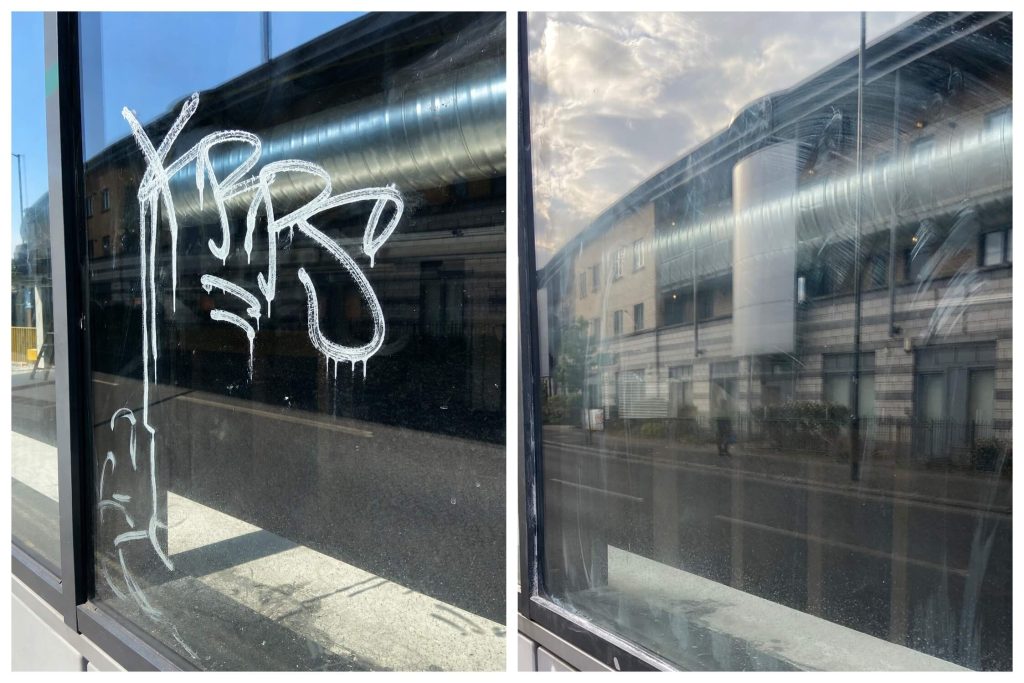 acid etched graffiti removal from glass hackney e8