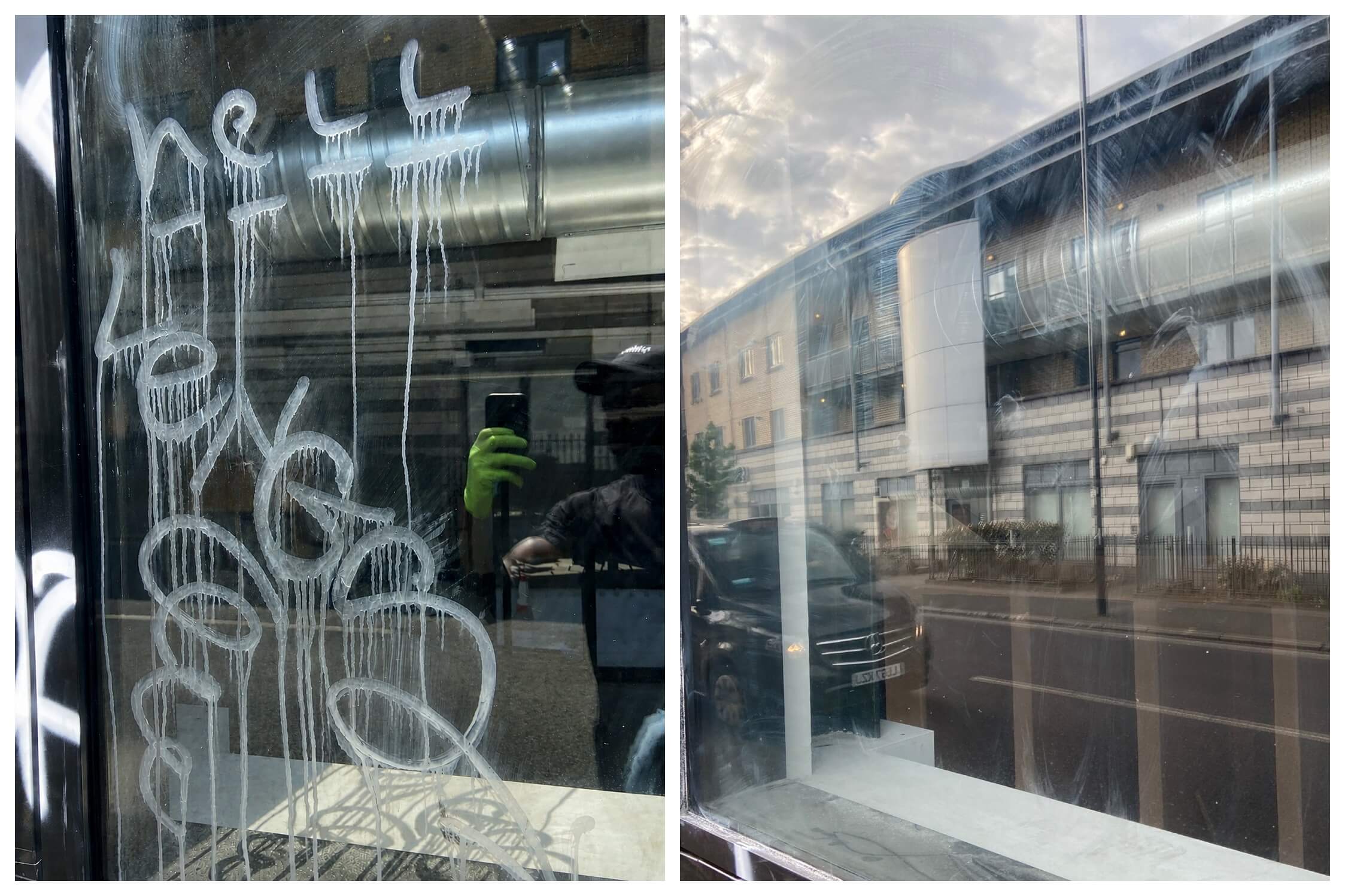 acid etched graffiti removal from glass hackney e8 dalston