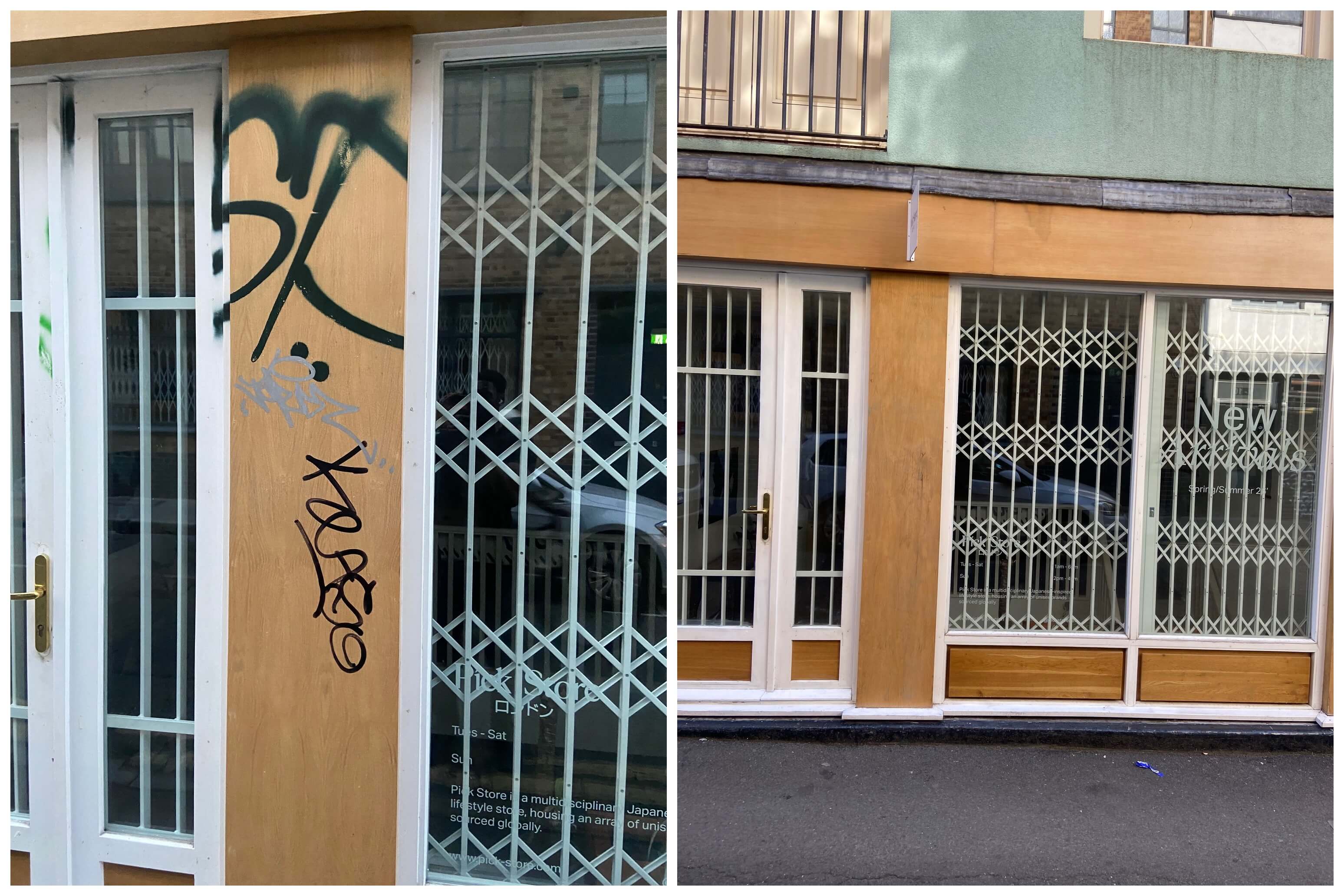 graffiti removal from retail store wood metal glass shoreditch east london